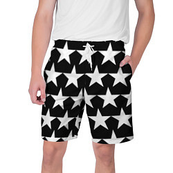 Шорты на шнурке мужские Белые звёзды на чёрном фоне 2, цвет: 3D-принт