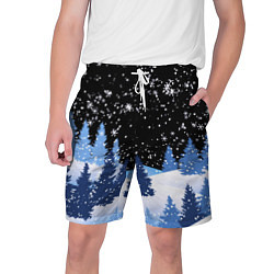 Шорты на шнурке мужские Снежная ночь в зимнем лесу, цвет: 3D-принт