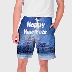 Шорты на шнурке мужские Космическая Зима Надпись Новый Год, цвет: 3D-принт