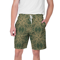 Шорты на шнурке мужские Зелено-золотой фрактальный узор, цвет: 3D-принт