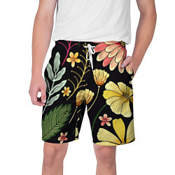 Шорты на шнурке мужские Яркие цветы на фоне тёмной летней ночи!, цвет: 3D-принт