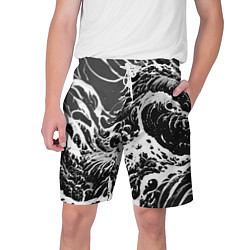 Шорты на шнурке мужские Черно-белые волны, цвет: 3D-принт