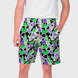 Шорты на шнурке мужские Зелено-фиолетовый абстрактный узор, цвет: 3D-принт