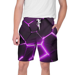 Шорты на шнурке мужские Фиолетовые неоновые геометрические плиты, цвет: 3D-принт