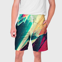 Шорты на шнурке мужские Разбитый экран, неоновые осколки, цвет: 3D-принт