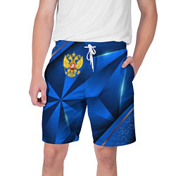 Мужские шорты Герб РФ на синем объемном фоне