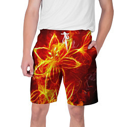 Шорты на шнурке мужские Цветок из огня на чёрном фоне, цвет: 3D-принт