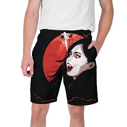 Шорты на шнурке мужские Вампирша на фоне красной луны, цвет: 3D-принт