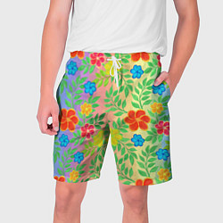 Шорты на шнурке мужские Яркий цветочный узор на радужном фоне, цвет: 3D-принт