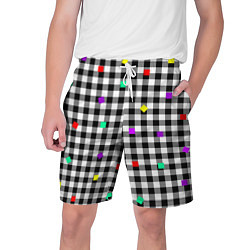 Шорты на шнурке мужские Черно-белая клетка с цветными квадратами, цвет: 3D-принт