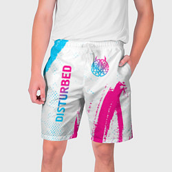 Мужские шорты Disturbed neon gradient style: надпись, символ