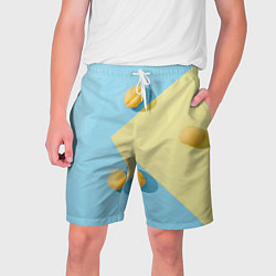 Шорты на шнурке мужские Жёлтый и голубой цвета и абрикосы, цвет: 3D-принт