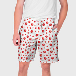 Шорты на шнурке мужские Узор из красных шариков на белом фоне, цвет: 3D-принт