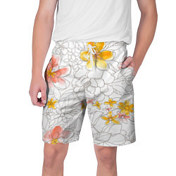 Шорты на шнурке мужские Нарисованный цветы - светлый, цвет: 3D-принт