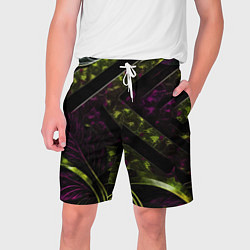 Шорты на шнурке мужские Темные фиолетовые и зеленые вставки, цвет: 3D-принт