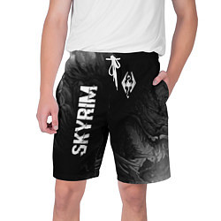 Мужские шорты Skyrim glitch на темном фоне: надпись, символ