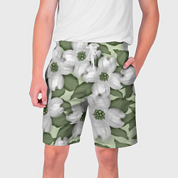 Шорты на шнурке мужские Белые цветочкм, цвет: 3D-принт