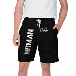 Мужские шорты Hitman glitch на темном фоне: надпись, символ