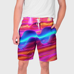 Шорты на шнурке мужские Неоновые объемные волны, цвет: 3D-принт