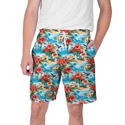 Шорты на шнурке мужские Гавайский стиль летние цветы, цвет: 3D-принт