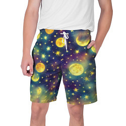 Шорты на шнурке мужские Космос, Луна и Солнце, цвет: 3D-принт