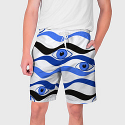 Шорты на шнурке мужские Глазки плывущие в голубых волнах, цвет: 3D-принт