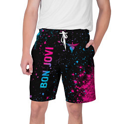 Шорты на шнурке мужские Bon Jovi - neon gradient: надпись, символ, цвет: 3D-принт