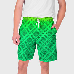 Шорты на шнурке мужские Желто-зеленый градиентный фон с геометрическим узо, цвет: 3D-принт