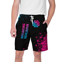 Шорты на шнурке мужские Breaking Benjamin - neon gradient: надпись, символ, цвет: 3D-принт