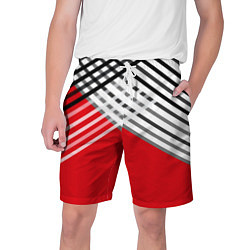 Шорты на шнурке мужские Косые черно-белые полосы на красном, цвет: 3D-принт