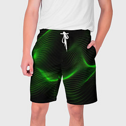 Шорты на шнурке мужские Зеленая абстракция на черном фоне, цвет: 3D-принт