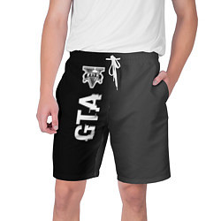 Шорты на шнурке мужские GTA glitch на темном фоне по-вертикали, цвет: 3D-принт