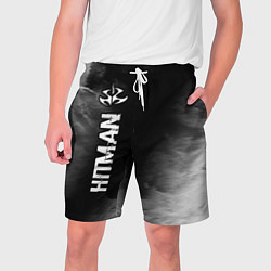Шорты на шнурке мужские Hitman glitch на темном фоне по-вертикали, цвет: 3D-принт