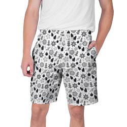 Шорты на шнурке мужские Чёрно - белый новогодний узор, цвет: 3D-принт