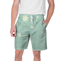 Шорты на шнурке мужские Снежинки и звезды на матно зеленем, цвет: 3D-принт