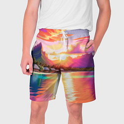 Шорты на шнурке мужские Закат на острове Бора Бора, цвет: 3D-принт