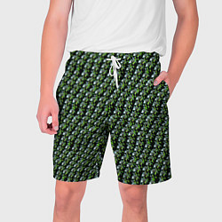 Шорты на шнурке мужские Зелёные черепа на чёрном фоне, цвет: 3D-принт