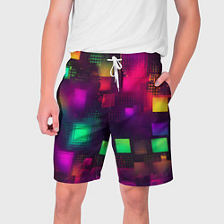 Шорты на шнурке мужские Разноцветные квадраты и точки, цвет: 3D-принт