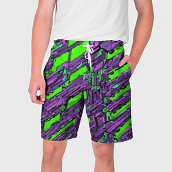 Шорты на шнурке мужские Фиолетовые фрагменты на зелёном фоне, цвет: 3D-принт