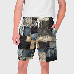 Шорты на шнурке мужские Заплатки пэчворк на джинсе, цвет: 3D-принт