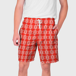 Шорты на шнурке мужские Красно-белый кружевной узор, цвет: 3D-принт