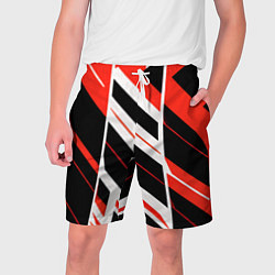 Шорты на шнурке мужские Black and red stripes on a white background, цвет: 3D-принт