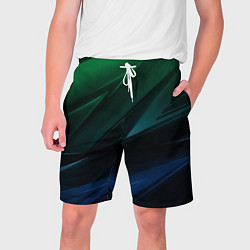 Шорты на шнурке мужские Зелено-синие абстрактные объемные полосы, цвет: 3D-принт