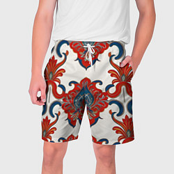 Шорты на шнурке мужские Узор красно-синий на белом фоне, цвет: 3D-принт