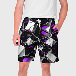 Шорты на шнурке мужские Фиолетово-белый паттерн на чёрном фоне, цвет: 3D-принт