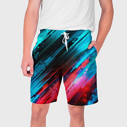 Шорты на шнурке мужские Синяя и красная краска на черном, цвет: 3D-принт