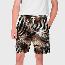 Шорты на шнурке мужские Змеиная кожа и полоски зебры микс - сафари паттерн, цвет: 3D-принт