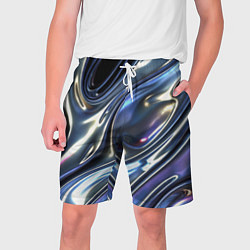 Шорты на шнурке мужские Серебро жидкий металл, цвет: 3D-принт