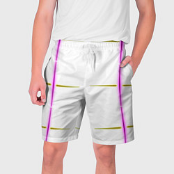 Шорты на шнурке мужские Color white pink yellow stripes, цвет: 3D-принт