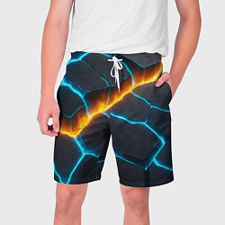 Шорты на шнурке мужские Оранжевая лава из синих неоновых плит, цвет: 3D-принт